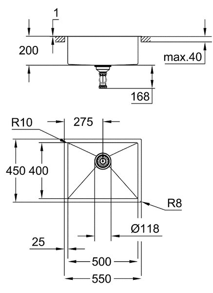 Grohe K700 ocelový dřez 55x45 cm 31726SD0