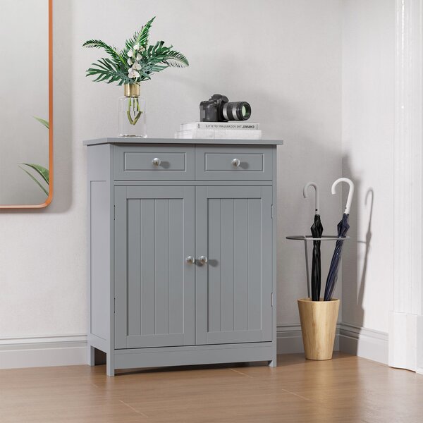 Kleankin Úložný kabinet, Koupelnový kabinet, Skříň se 2 dveřmi a 2 zásuvkami - 60 x 30 x 75 cm - Šedá | Aosom