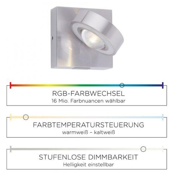 PAUL NEUHAUS LED nástěnné svítidlo Q-MIA v barvě oceli s nastavitelnou barvou světla Smart Home ZigBee RGB+3000-5000K