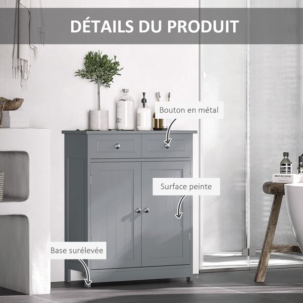 Kleankin Úložný kabinet, Koupelnový kabinet, Skříň se 2 dveřmi a 2 zásuvkami - 60 x 30 x 75 cm - Šedá | Aosom