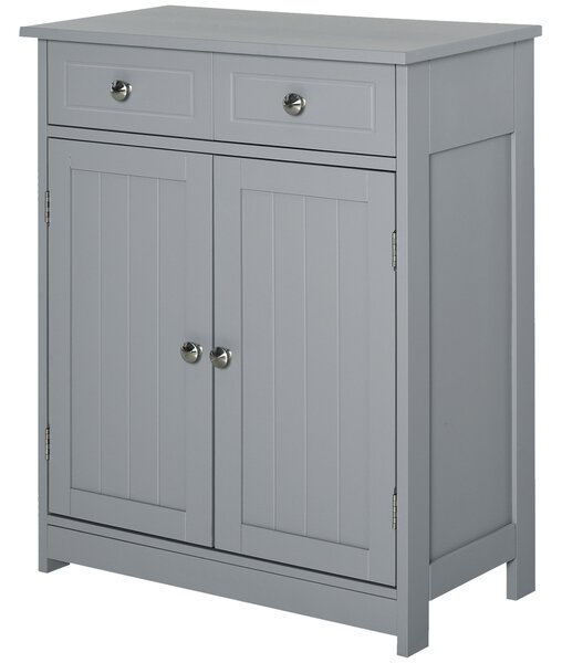 Kleankin Úložný kabinet, Koupelnový kabinet, Skříň se 2 dveřmi a 2 zásuvkami - 60 x 30 x 75 cm - Šedá | Aosom