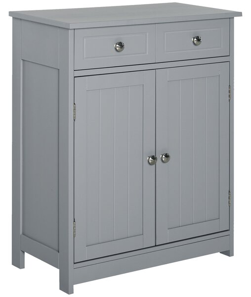 Kleankin Úložný kabinet, Koupelnový kabinet, Skříň se 2 dveřmi a 2 zásuvkami - 60 x 30 x 75 cm - Šedá | Aosom