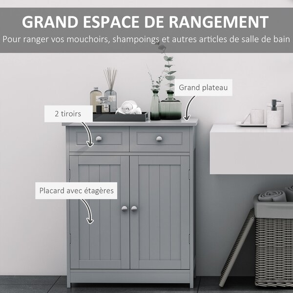Kleankin Úložný kabinet, Koupelnový kabinet, Skříň se 2 dveřmi a 2 zásuvkami - 60 x 30 x 75 cm - Šedá | Aosom