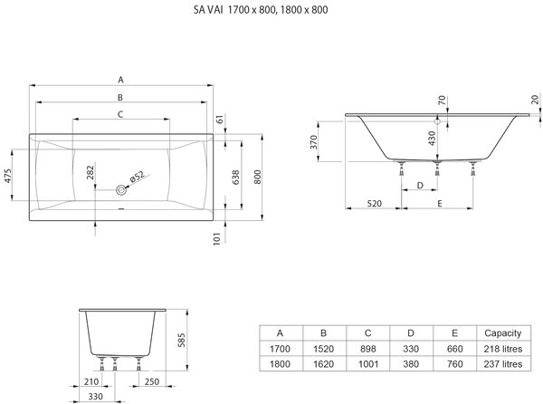 Roca Savai obdélníková vana 170x80 cm bílá A248590000