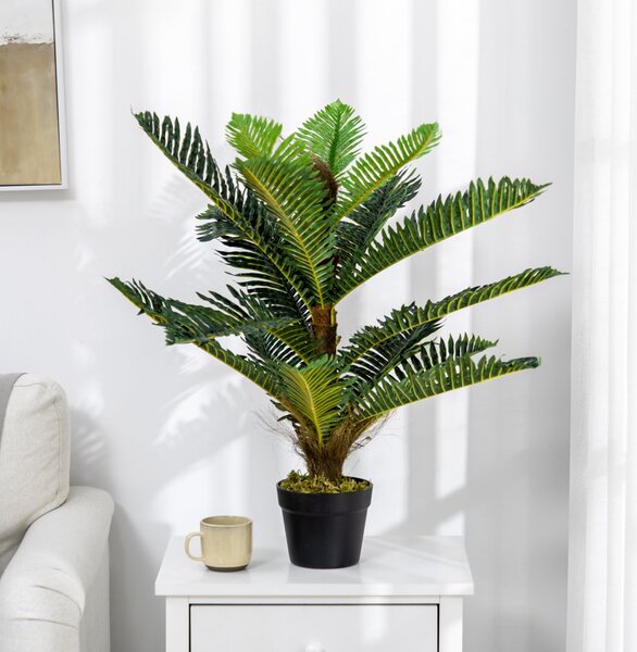 HOMCOM Umělá palma 85 cm s 18 velkými realistickými listy včetně květináče | Aosom