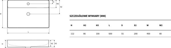 Excellent Rima 2.0 umyvadlo 60x40 cm obdélníkový na pult bílá lesk CEEX.4901.600.WH