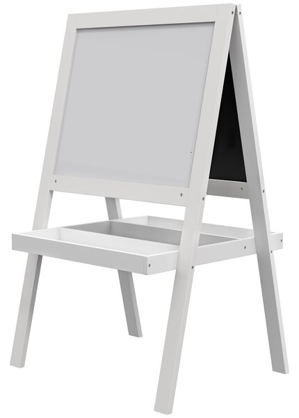 AIYAPLAY 2v1 Dětský Stojan - magnetická tabule a tabule na křídy - 2 integrované úložné přihrádky - bílý | Aosom