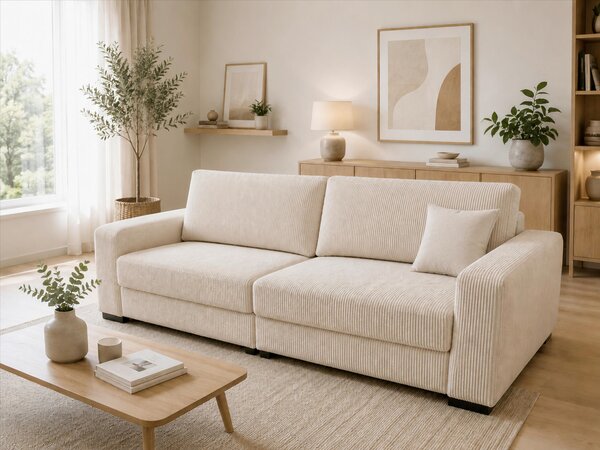 TŘÍMÍSTNÁ POHOVKA, dřevo, textil, kompozitní dřevo, béžová MID.YOU - Pohovky, Online Only