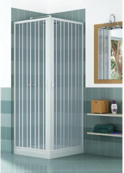 Sprchový kout s panelovými dveřmi s harmonikovým otevíráním, výška 185 cm, z bílého PVC, s nastavitelnou šířkou – 70–80 x 80–90