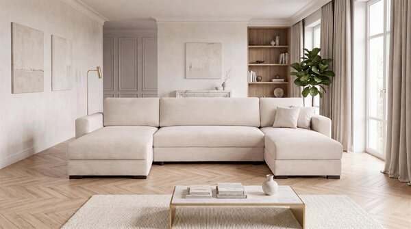 SEDACÍ SOUPRAVA, dřevo, textil, kompozitní dřevo, béžová MID.YOU - Rozkládací sedačky, Online Only