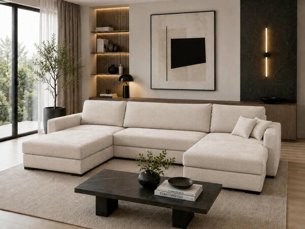 SEDACÍ SOUPRAVA, dřevo, textil, kompozitní dřevo, béžová MID.YOU - Rozkládací sedačky, Online Only