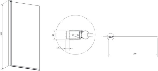 Omnires Kingston vanová zástěna 70 cm jednodílný černá matný/čiré sklo XHE85BLTR