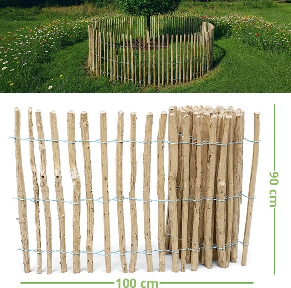Lískový plot dřevěný přírodní oplocení 1 m x 90 cm, rozestup 8-10 cm, plůtek do zahrady, dekorativní plot, plot na zeleninovou zahrádku, květinový záhon