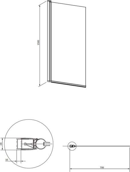 Omnires Kingston vanová zástěna 70 cm jednodílný chrom lesk/čiré sklo XHE85CRTR