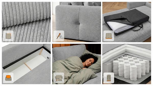 ROHOVÁ SEDAČKA, dřevo, textil, kompozitní dřevo, světle šedá MID.YOU - Rozkládací sedačky, Online Only