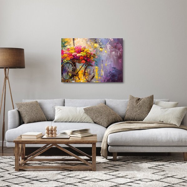 Skleněný obraz - Kolo s květinami (70x50 cm)