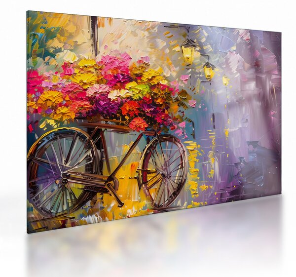 Skleněný obraz - Kolo s květinami (70x50 cm)
