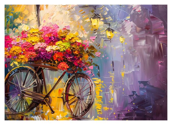 Skleněný obraz - Kolo s květinami (70x50 cm)