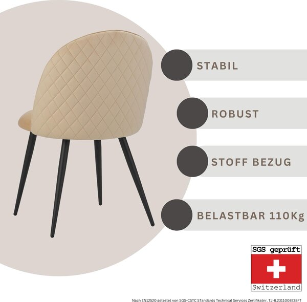 Židle do jídelny Albatros se sametovým potahem sada 4 židlí CAPO, béžová - stylový vintage design, elegantní čalouněná židle k jídelnímu stolu - židle do kuchyně nebo jídelny s vysokou nosností