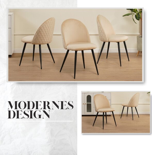 Židle do jídelny Albatros se sametovým potahem sada 4 židlí CAPO, béžová - stylový vintage design, elegantní čalouněná židle k jídelnímu stolu - židle do kuchyně nebo jídelny s vysokou nosností