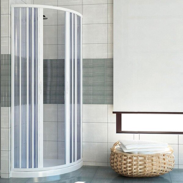 Půlkruhový sprchový kout z PVC, výška 185 cm, s centrálním harmonikovým otevíráním – 80 cm