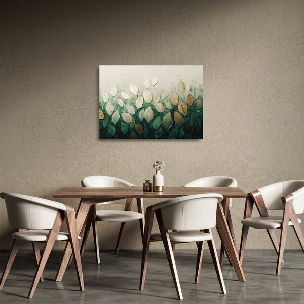 Skleněný obraz - Zlato-zelené listy (70x50 cm)