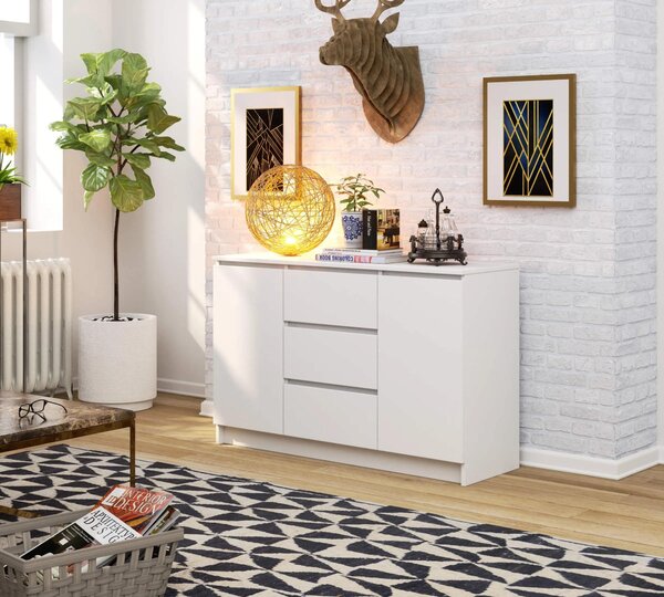 Kombinovaná skříň K016 bílá 120 cm se 3 zásuvkami a 2 výsuvnými dveřmi