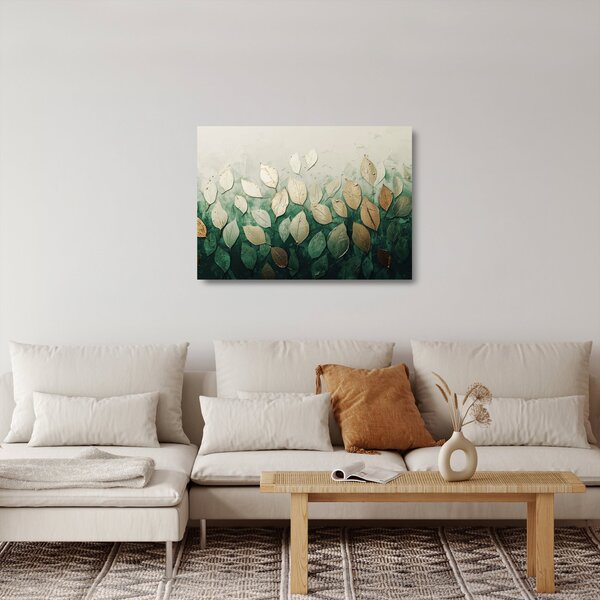 Skleněný obraz - Zlato-zelené listy (70x50 cm)