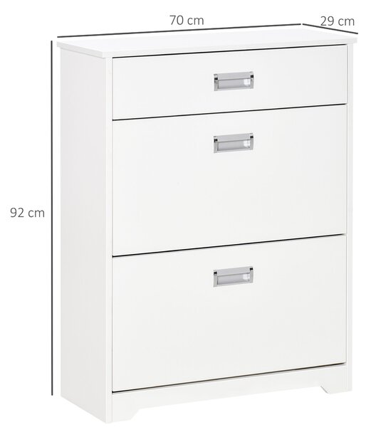 HOMCOM Botník s 2 skládacími zásuvkami, nastavitelnou policí + 1 zásuvkou + 1 pracovní plochou pro až 16 párů, 70cm x 29cm x 92cm, Bílý | Aosom