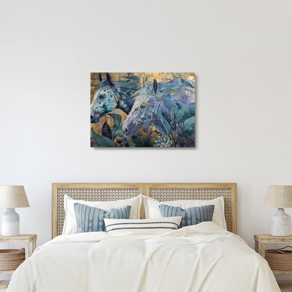 Skleněný obraz - Koně se zlatým pozadím (70x50 cm)