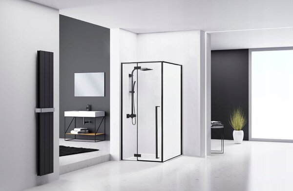 Sprchový Kout REA FARGO BLACK 90x90 U + Sprchová vanička SAVOY WHITE