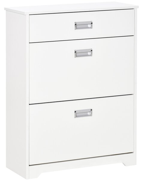 HOMCOM Botník s 2 skládacími zásuvkami, nastavitelnou policí + 1 zásuvkou + 1 pracovní plochou pro až 16 párů, 70cm x 29cm x 92cm, Bílý | Aosom
