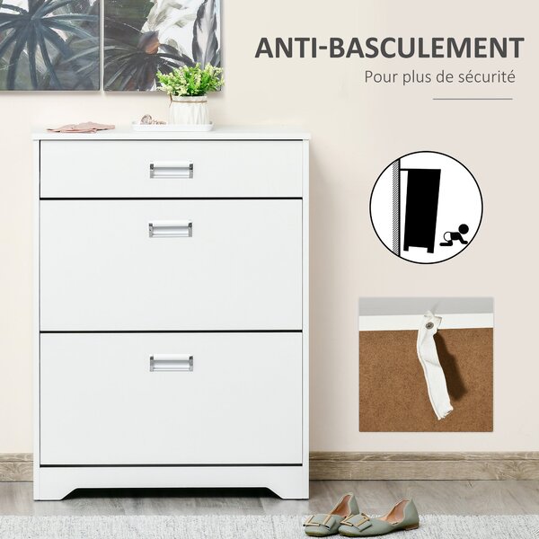 HOMCOM Botník s 2 skládacími zásuvkami, nastavitelnou policí + 1 zásuvkou + 1 pracovní plochou pro až 16 párů, 70cm x 29cm x 92cm, Bílý | Aosom