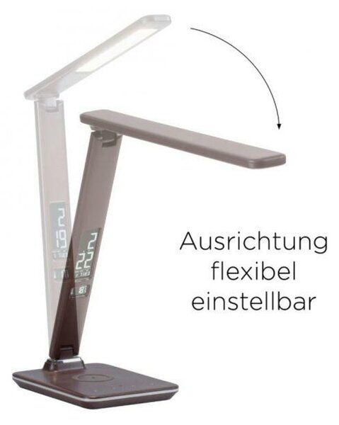 PAUL NEUHAUS LED stolní lampa hnědá barva s funkcí stmívání, indukčním nabíjením mobilních telefonů a nastavitelnou barvou světla 2700-5000K
