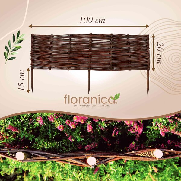 Floranica 1 kus Vrbový plot 20 cm x 100 cm – Zahradní plot z vrbového proutí Palisáda Přírodní oplocení Ohraničení záhonu