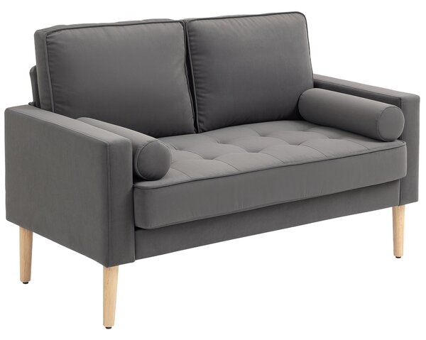 HOMCOM Moderní sametová pohovka pro 2 osoby 127 cm, silné pružinové polštáře, dřevěné nohy z kaučukovníku, 2 polštáře a prošívané sedadlo, pohovka pro