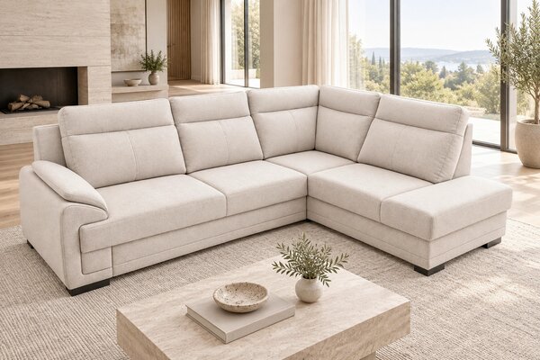 ROHOVÁ SEDAČKA, dřevo, textil, kompozitní dřevo, pískové barvy Livetastic - Sedací soupravy, Online Only