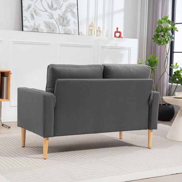HOMCOM Moderní sametová pohovka pro 2 osoby 127 cm, silné pružinové polštáře, dřevěné nohy z kaučukovníku, 2 polštáře a prošívané sedadlo, pohovka pro