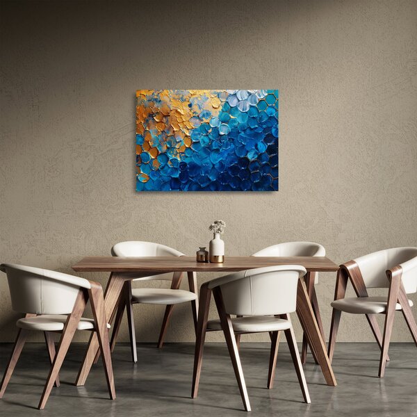 Skleněný obraz - Modrozlatá malba (70x50 cm)
