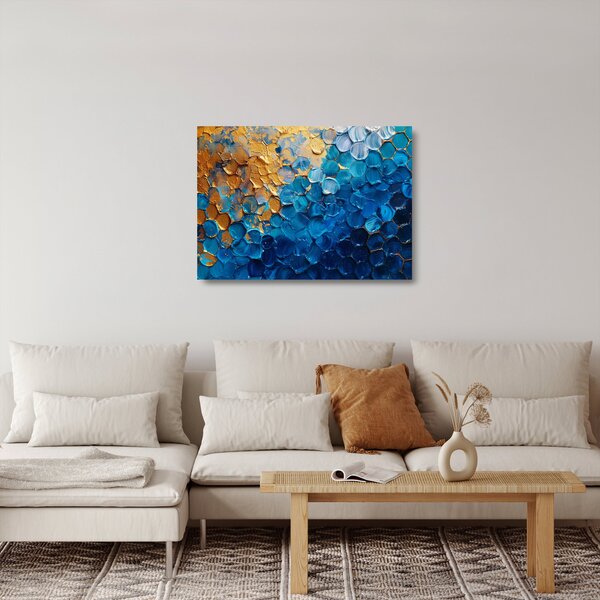 Skleněný obraz - Modrozlatá malba (70x50 cm)