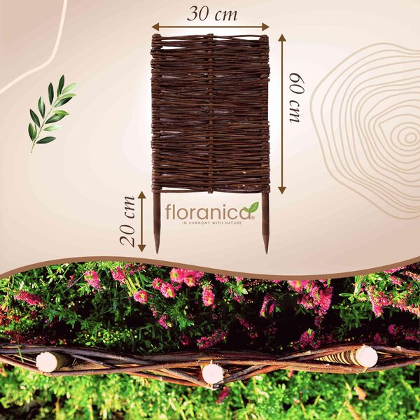 Floranica 1 kus Vrbový plot 60 cm x 30 cm – Zahradní plot z vrbového proutí Palisáda Přírodní oplocení Ohraničení záhonu