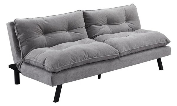 Moderní šedá třímístná rozkládací sedačka Otto s žinylkovým potahem s prošívanými knoflíky s černýma nohama 190 cm
