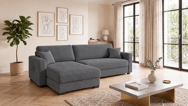 ROHOVÁ SEDAČKA, dřevo, textil, kompozitní dřevo, antracitová MID.YOU - Rozkládací sedačky, Online Only