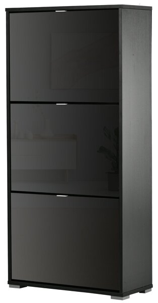 HOMCOM Skříň na boty, botníková police se 3 skládacími dveřmi, 3 přihrádky, dřevěná, 60Š x 26H x 124V cm, lesklá černá | Aosom