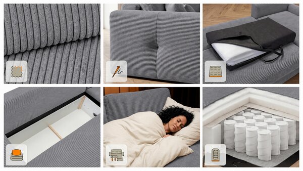 ROHOVÁ SEDAČKA, dřevo, textil, kompozitní dřevo, šedá MID.YOU - Rozkládací sedačky, Online Only