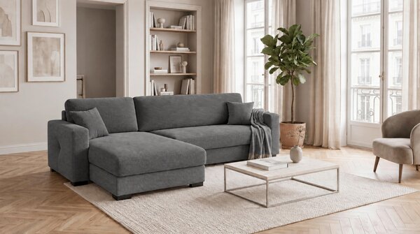 ROHOVÁ SEDAČKA, dřevo, textil, kompozitní dřevo, antracitová MID.YOU - Rozkládací sedačky, Online Only