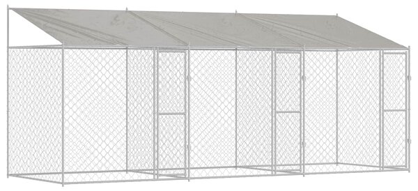 Psí klec s střechou Stříbrná 600 x 200 x 256 cm Ocel a PE 3368299