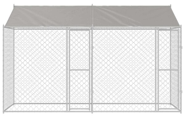 Psí klec s střechou Stříbrná 400 x 200 x 256 cm Ocel a PE 3368298