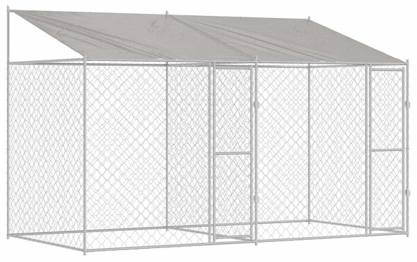 Psí klec s střechou Stříbrná 400 x 200 x 256 cm Ocel a PE 3368298