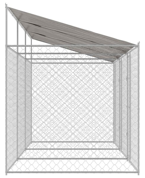 Psí klec s střechou Stříbrná 600 x 200 x 256 cm Ocel a PE 3368299